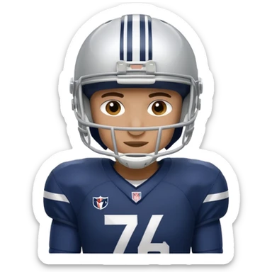 football player wearing white, silver, navy blue colors, and helmet should say 784 sticker