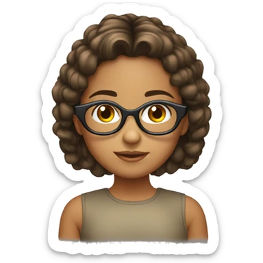 Niña de 11 años con cabello largo castaño  lentes redondos sticker