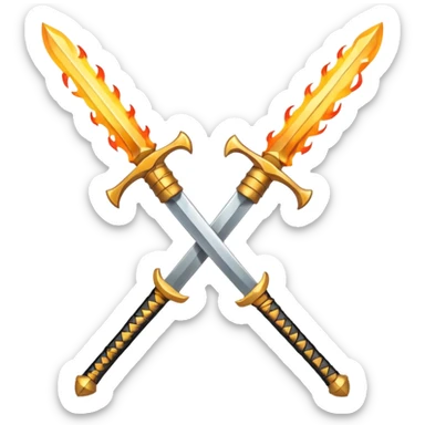 Crossing arabian sword, with fire at the blades, minimalistic image  sticker