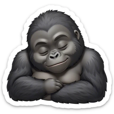 Meme-Worthy cute Sleeping mountain Gorilla Portrait Emoji, Head resting peacefully with a contented smile, showcasing a luxuriously thick black and grey-flecked Fur and eyes gently closed in serene slumber, Simplified yet hilariously adorable features, highly detailed, glowing with a soft, drowsy jungle light, high shine, relaxed and utterly lovable, stylized with an air of playful laziness, bright and heartwarming, soft glowing outline, capturing the essence of a sleeping mountain that feels destined to become the next viral sensation of adorable rest! sticker