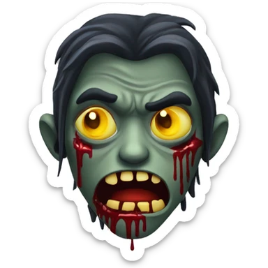 zombie vampire with a really dark skin and a sad face with yellow sharp teeth and blood and long hair covering the face sticker