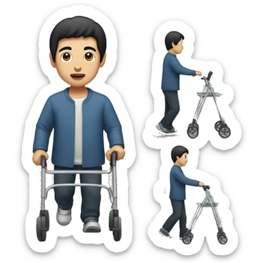 Asian man with black hair  using a walker  sticker