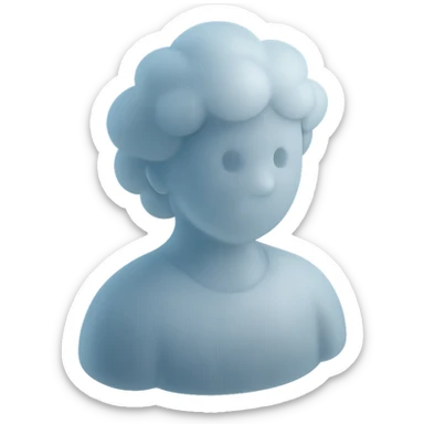 person made entirely of white fluffy convex clouds, shoulder up, front view, matte glass style sticker