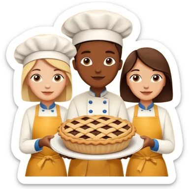 Baking community humanless avatar in vibrant style illustration. Pie, cookie, and muffin warm golden tones, simple shapes, flat design, high contrast. sticker
