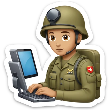 Soldier on a computer portable sticker