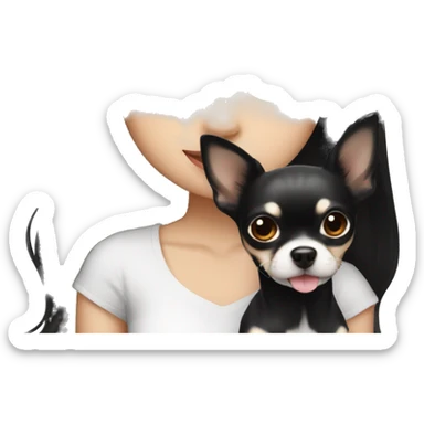 long black hair Thai girl with Chihuahua white. and black sticker