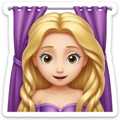 Cinematic Adorable Rapunzel Portrait Emoji, Playfully peeking out from behind a curtain of hair, big sparkling eyes, cheeks flushed with excitement, exuding charm and innocence, an absolute delight! sticker