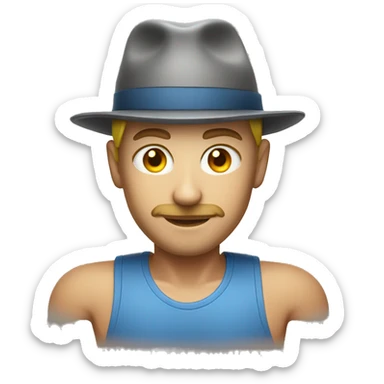 One caucasian headshot glowing with health and wearing a tanktop, hat and zinc on the nose  sticker