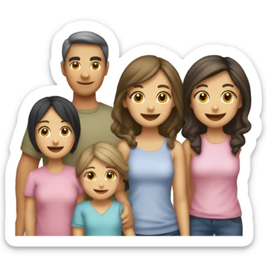 Familia de 5 personas papá pelo chino gordo, mamá  y 3 hijas niña de 6 años niñas de 15 años y niña de 2 meses sticker