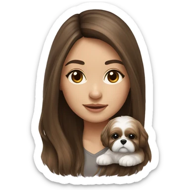 Realistic Brunette long hair light skin girl with shi tzu puppy sticker