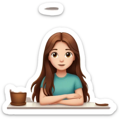 Girl with long brown hair looking out a window with sunbeams and houseplants around her in the background cartoon style  fill the background with the details  sticker