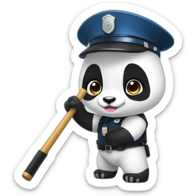 panda with baton and police cap sticker
