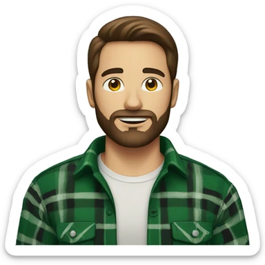 Man with a beard and brown hair wearing a green and black plaid flannel shirt sticker