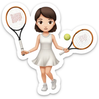 Tennis playing girl in a white dress she is skinny and has brown blackish hair  sticker