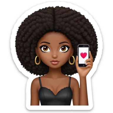 pretty bratz girl, dark skin, dark brown afro, dark brown eyes, black eyeliner, deep black skin sticker