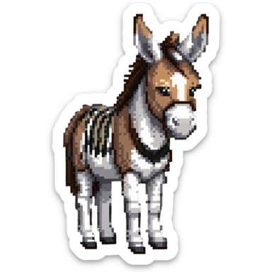 A donkey with a zebra head, donkey body with brown fur and zebra head with black and white stripes sticker
