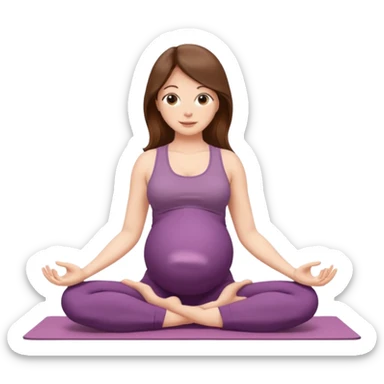 Pregnant woman sitting in a yoga pose with long brown hair and fair skin,." sticker