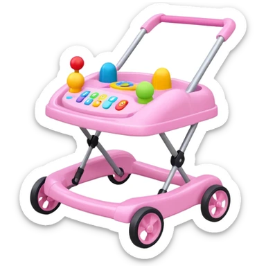 pink baby walker with toys on it sticker
