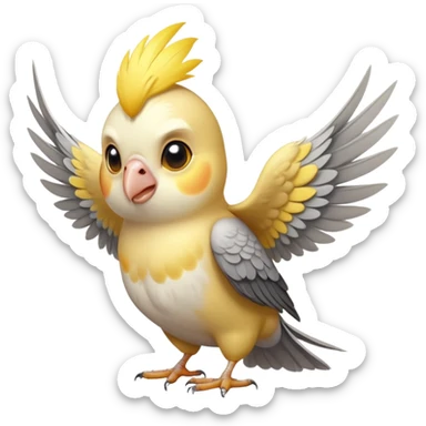 adorable-[cockatiel]-realistic-full-body-perched-emoji,-wings-tucked-neatly,-head-tilted-dramatically,-sleek-[yellow and grey]-feathers,-simplified-yet-realistic-focused-features,-highly-detailed,-glowing-with-an-almost-sarcastic-glow sticker