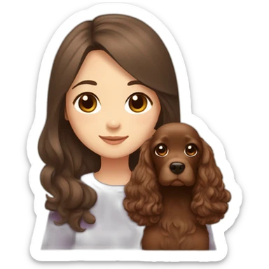 korean girl in long brown hair sits with brown cocker spaniel sticker