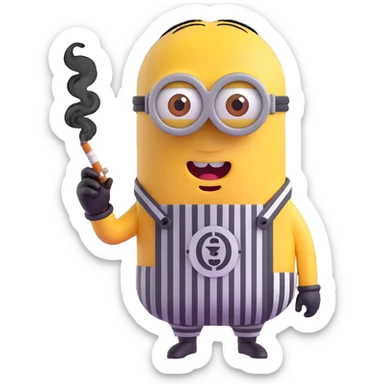 minion emoji in jail outfit, furious look, smoking a cigarette sticker