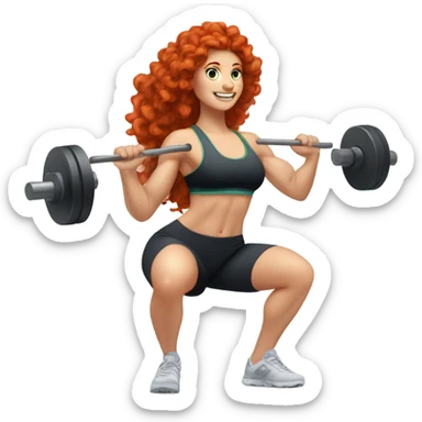 Sporty white Girl coach with long curly red hair doing leg exercice with heavy weights sticker