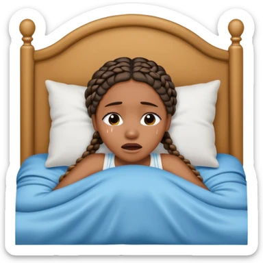 Black woman with braids in a big king size bed by herself crying sticker