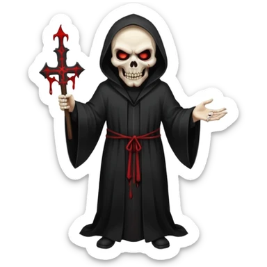 A preacher who's actually a demon.... but Noone knows it yet, in the style of your bleeding skull art. Dark gritty and menacing art style. full body sticker