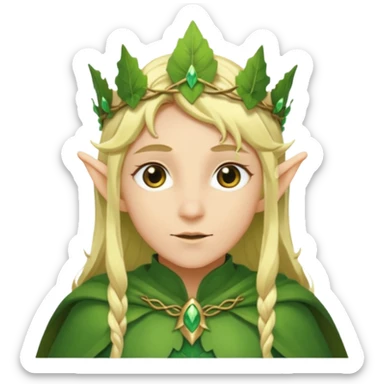 Forest Elf – elegant green-skinned elf with leaf crown and cloak, blonde hair sticker