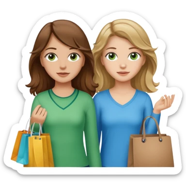 make me and my best friend togheter i have brown hair that falls on my shoulders and BROWN eyes and she has really long wavy brown hair with a little blonde and green/blue eyes we are shopping and i have BROWN eyes and i am taller than her sticker