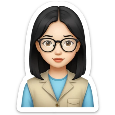 young Vietnamese girl with shoulder-length black hair and glasses sticker