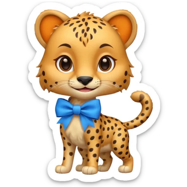 cute smiling cheetah with blue bow standing  sticker