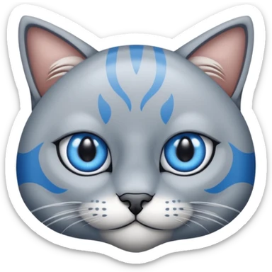 Un gato atigrado gris ojos azules ralla entre los ojos en forma de M y dos rallas en el exterior de los ojos sticker
