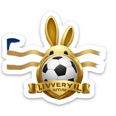 A logo in the middle with a golden rabbit holding a soccer ball. with the inscription "Livernyúl”on top sticker