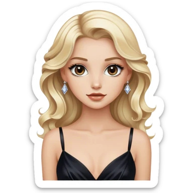 Luxury blonde model, brown eyes, sleek wavy hair, black silk gown with diamanté straps sticker