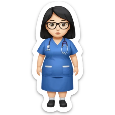 Fat old extremely Large breasted Beautiful Asian girl with long black hair and glasses wearing nurse scrubs.  Full body picture sticker