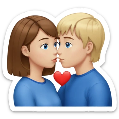 una ragazza con il caschetto marrone che bacia un ragazzo con i capelli biondi e gli occhi azzurri sticker
