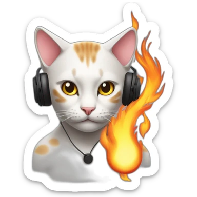 cat listens to music fire in eyes sticker