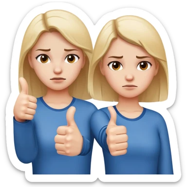 Girl with one hand giving thumbs up and the other hand giving thumbs down, showing mixed feelings, conflicted expression sticker