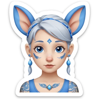 white-gray haired heavy blue tattooed head accessory big nose big ear young girl sticker