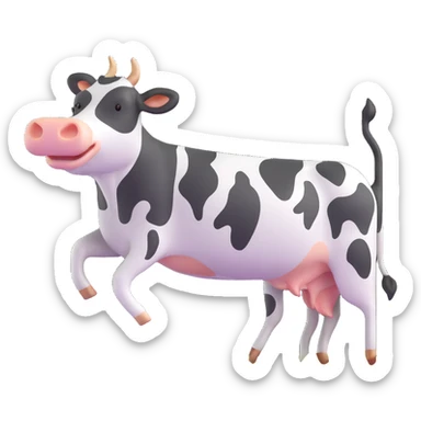 black and white cow jumping in a grass field sticker