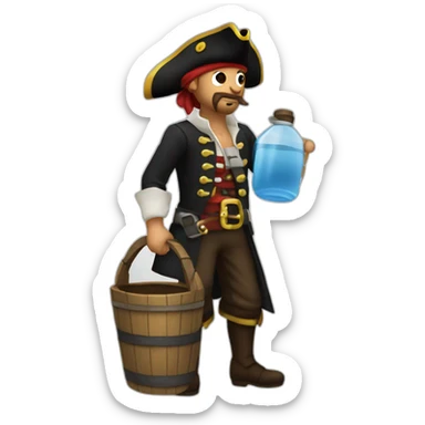 A pirate sending the water he has in a bucket far away sticker