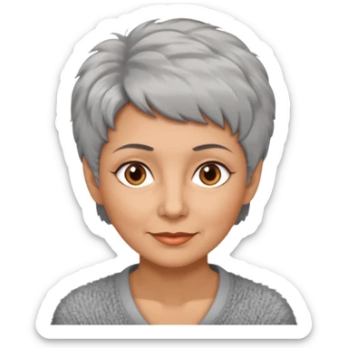 woman 50 years old, very short grey fluffy hair, tannes skin and brown eyes sticker