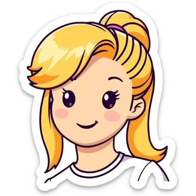 blonde girl with high pony hair, she is making a wink sticker