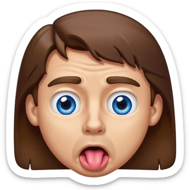 Un gars blanc brun au yeux bleu qui tire la langue sur le coter de la bouche et regarde mal sticker