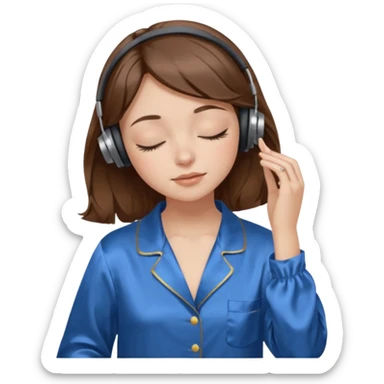 chica con pelo castaño ojos cerrados escuchando musica en pijama azul modo clean girl sticker
