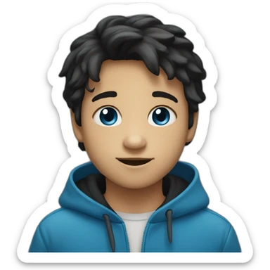 un niño con pelo liso y negro  medio oscuro con ojos azules oscuros sticker