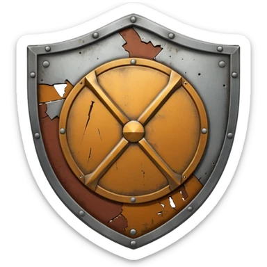 a steel shield with engraved roman numerals for zero—looks battle worn sticker