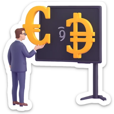 business analyst studying price data with euro symbol € on screen sticker