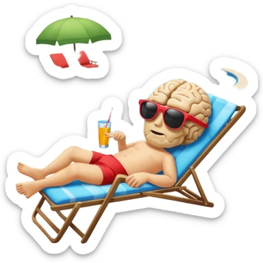 A brain lies in a deck chair wearing sunglasses at the edge of the pool. sticker